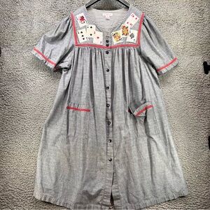 Go Softly Patio/House Dress 1X Embroidered Playing Cards Chambray Black Poker